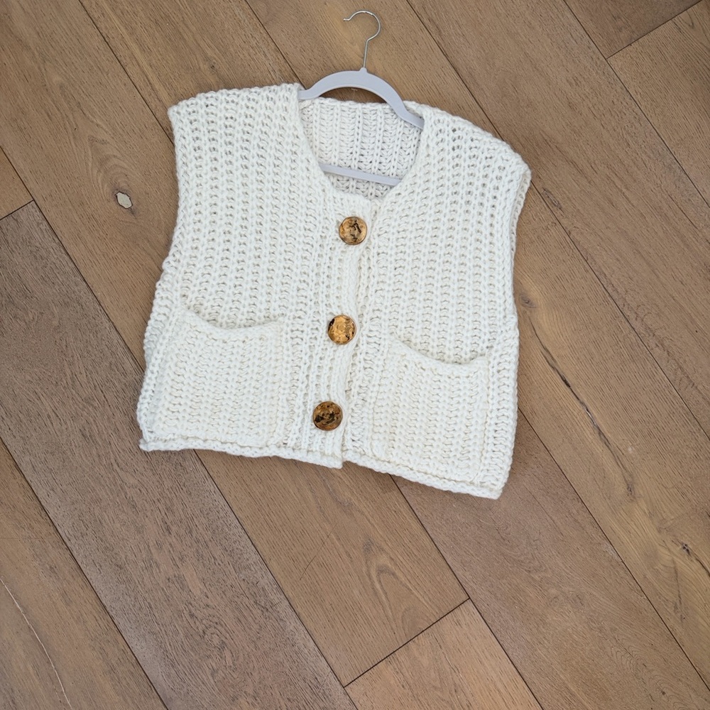 Cozy Cream Knit Button-Up Sweater Vest